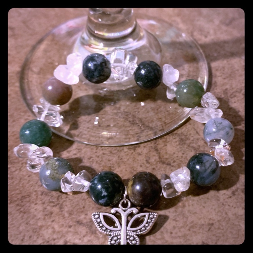 Rainforest Jasper and Clear Quartz with Butterfly
